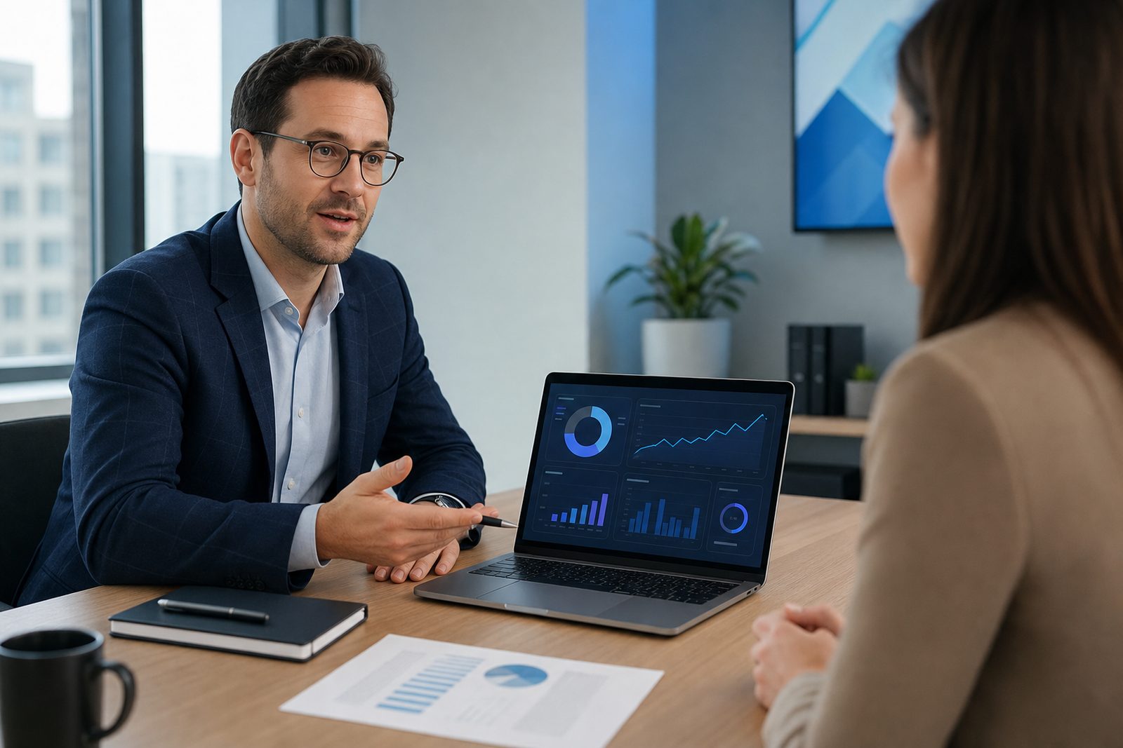 AEO reporting dashboard for clients showing AI citation counts share of voice trends and prompt set results month over month across multiple answer engines