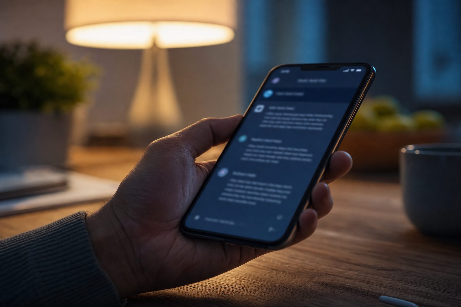 Family member reading a ChatGPT answer about addiction treatment options on a phone at night