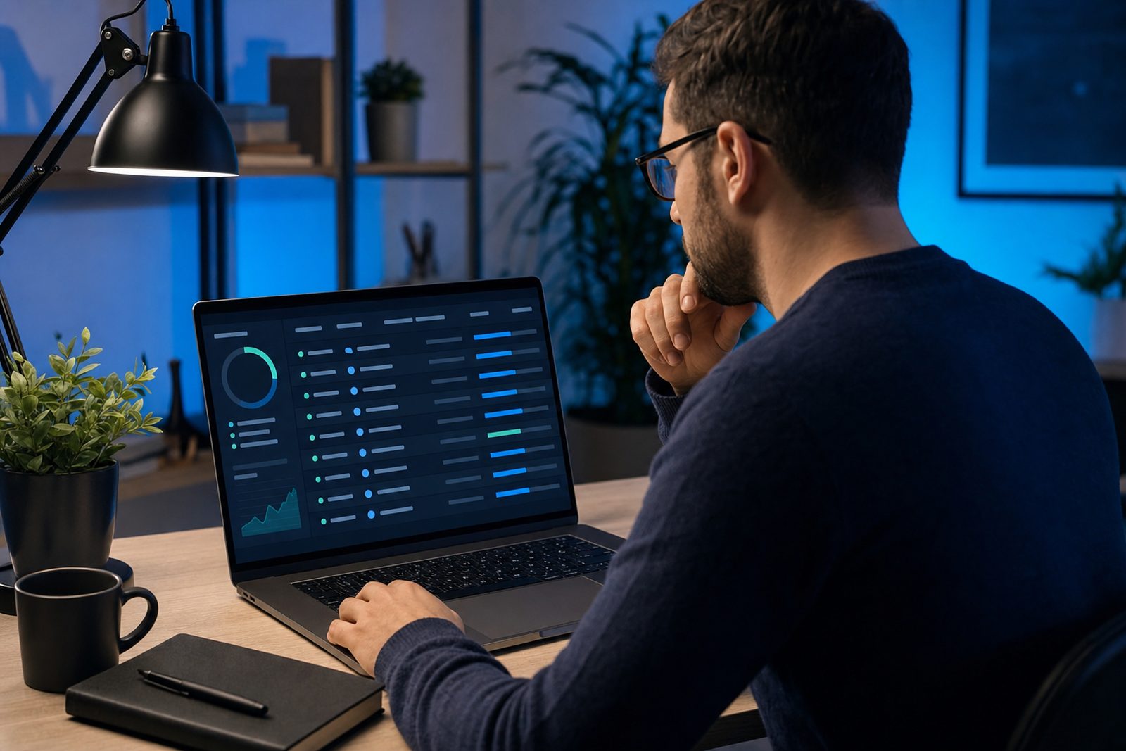 SEO specialist analyzing which sources an AI chatbot cited in its answer, shown on a laptop next to a list of brand mentions