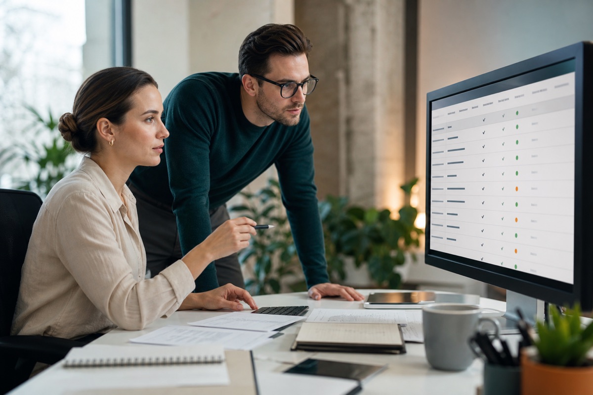 Treatment center marketing team reviewing a structured facts register for SEO and AI search content