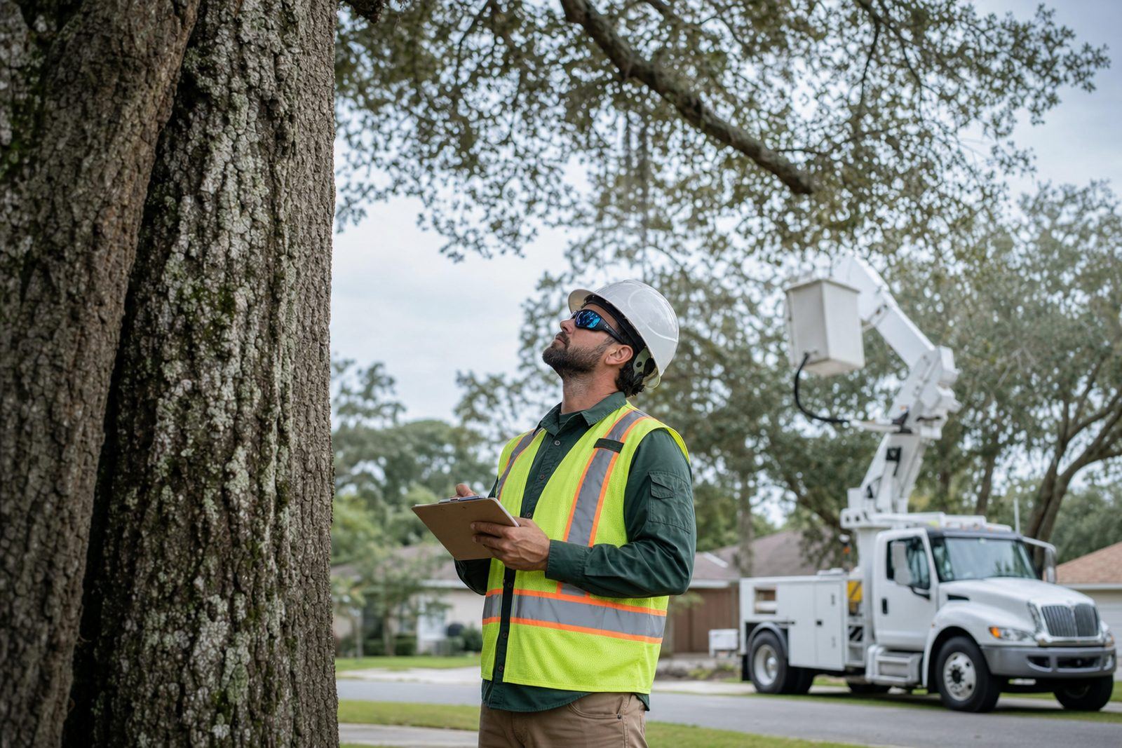 Tree service SEO case study dashboard showing Florida Foliage keyword rankings including tree removal Daytona Beach at position 5 alongside AI citation status