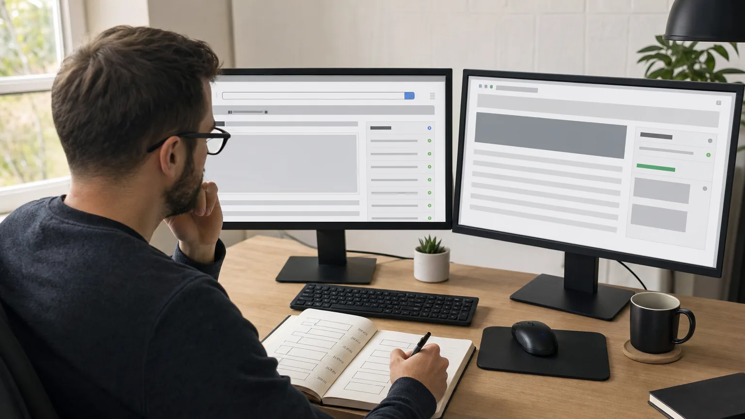 AI illustration of a website owner comparing URL Inspection API evidence with a live-page check.