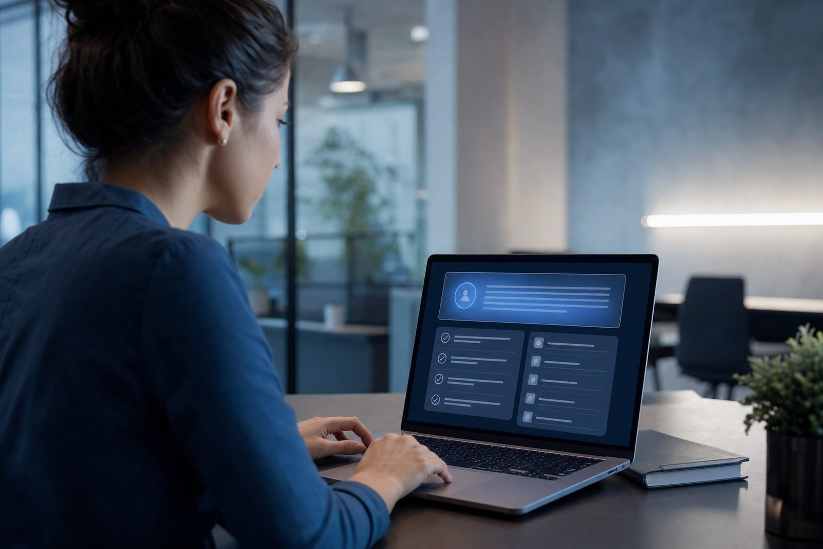 Content strategist structuring a question-and-answer block and FAQ schema on a laptop to win answer engine placements, with an AI answer preview on screen