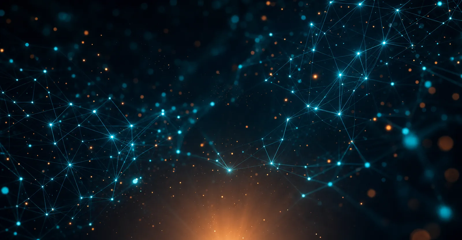 A constellation-like network of cyan nodes and teal connecting lines on deep navy -- abstract SCALZ brand backdrop behind the Dothan headline