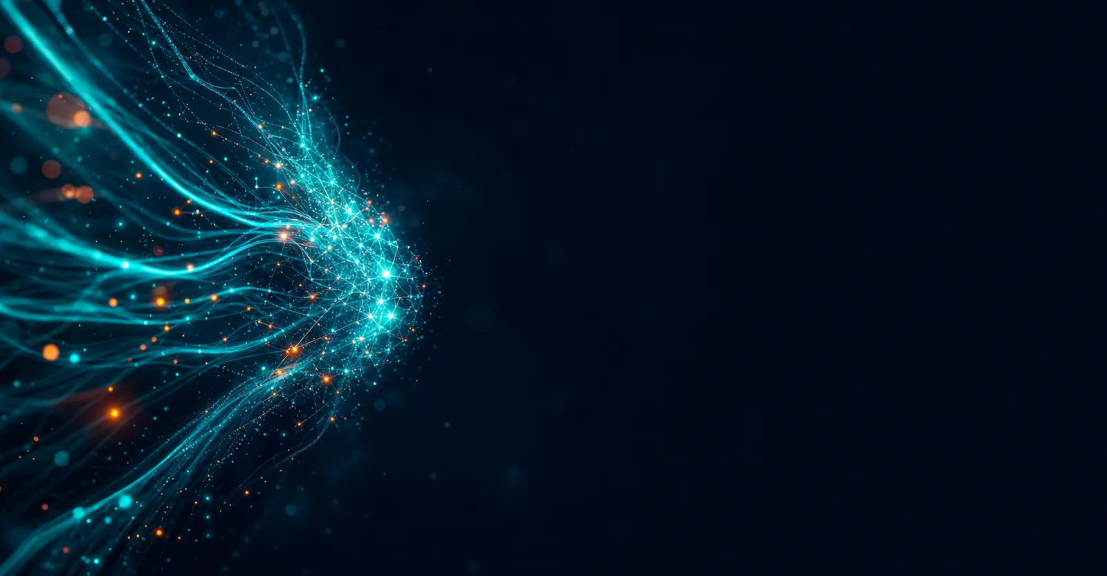 Streams of teal and cyan data-light flowing in from the left across deep navy — abstract SCALZ brand backdrop behind the Florida headline