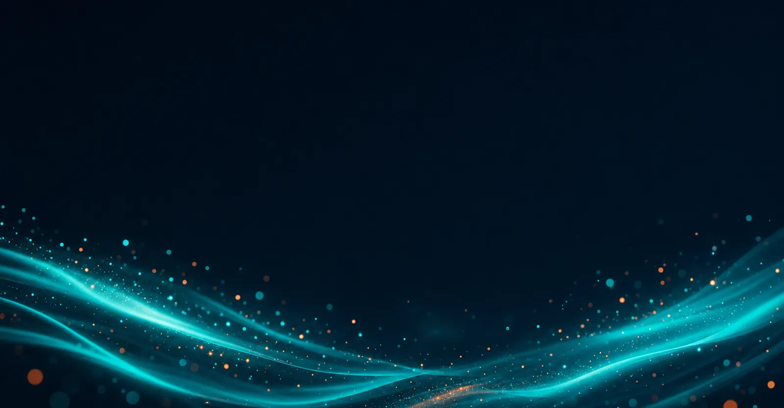 Soft aurora ribbons of teal and cyan light drifting across the lower frame — abstract SCALZ brand backdrop behind the Analytics and Reporting headline