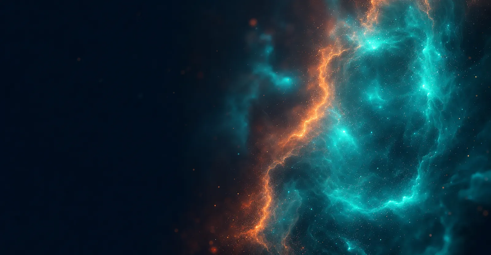A teal and cyan nebula bloom on deep navy — abstract SCALZ brand backdrop behind the Answer Engine Optimization headline