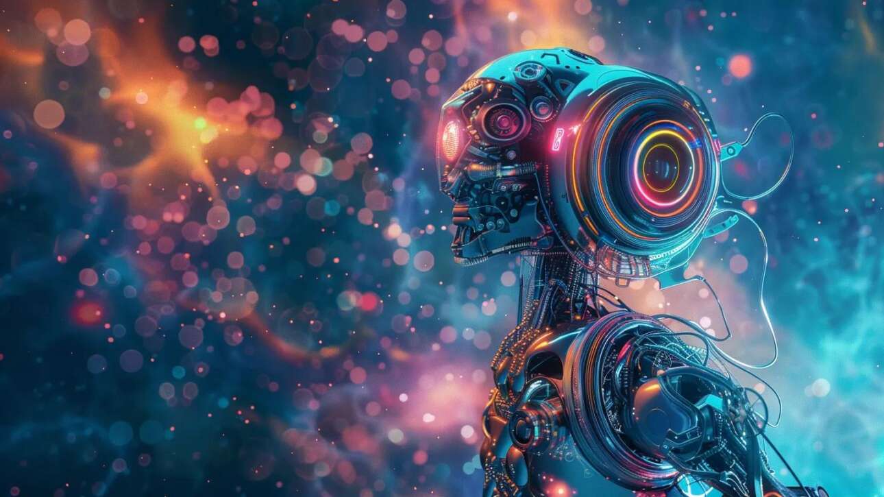 a sleek, luminous ai robot hovers serenely in a mesmerizing cosmic expanse, surrounded by swirling data streams and vibrant nebulae, symbolizing the futuristic intersection of ai and seo in addiction treatment.